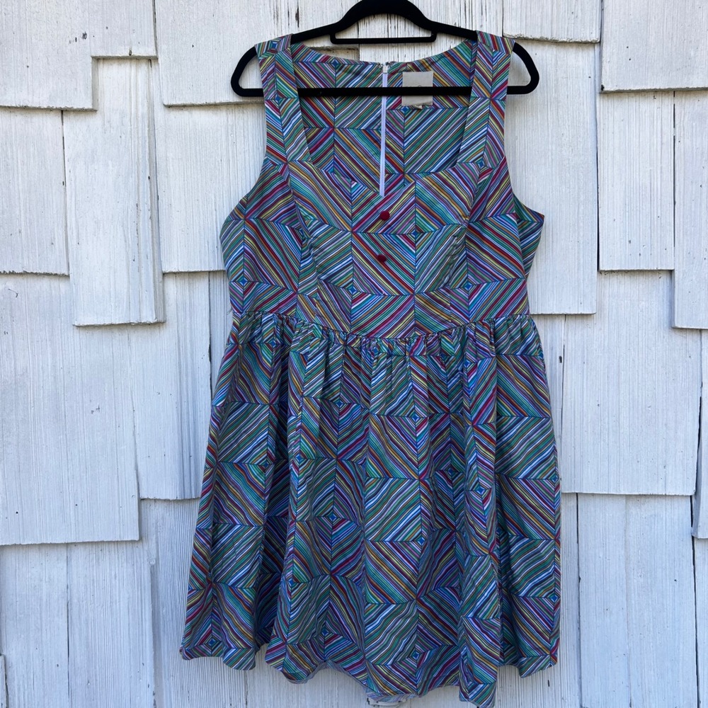 ModCloth Multicolor Geometric Print Sleeveless Dress